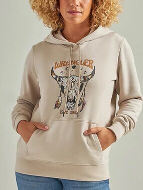 Wrangler Boho Phases Hoodie Medium Cow Skull Sandy Tan Western Retro Comfy
